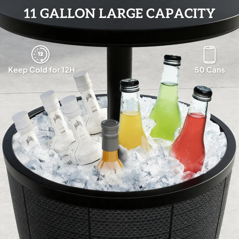 Outsunny 11 Gallon Patio Cooler Side Table, Outdoor Cooler Bar Table with Height Adjustable Top, Drainage Plug, Black