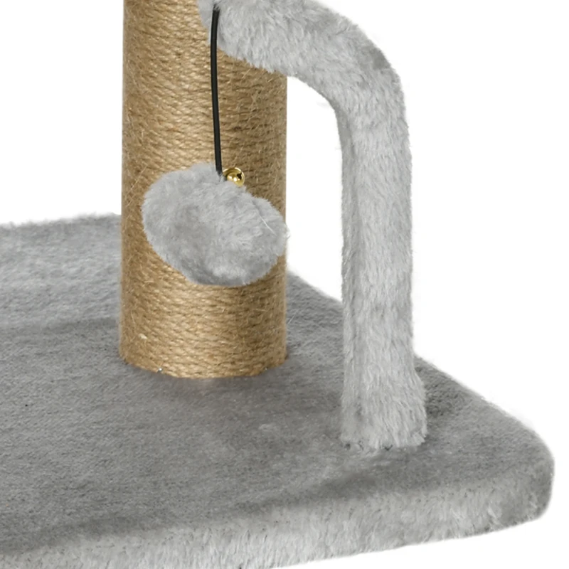 PawHut Cat Tower Condo for Indoor Cats, Small Cat Tree with Jute Scratching Posts, Top Perch, Dangling Balls, Light Grey