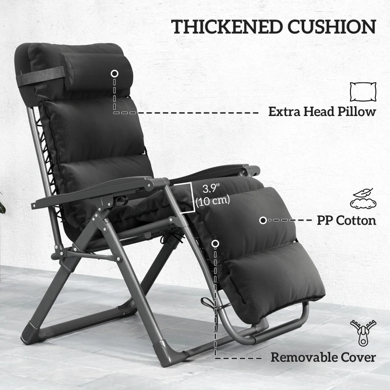 Outsunny 2pcs Reclining Zero Gravity Chair with Adjustable Backrest, Folding Garden Sun Lounger with Removable Cushion, Grey