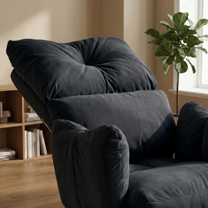 HOMCOM Office Chair with Foot Rest, Ergonomic Reclining Computer Gaming Chair w/ Snow Flannel Fabric, Thick Cushion, Black