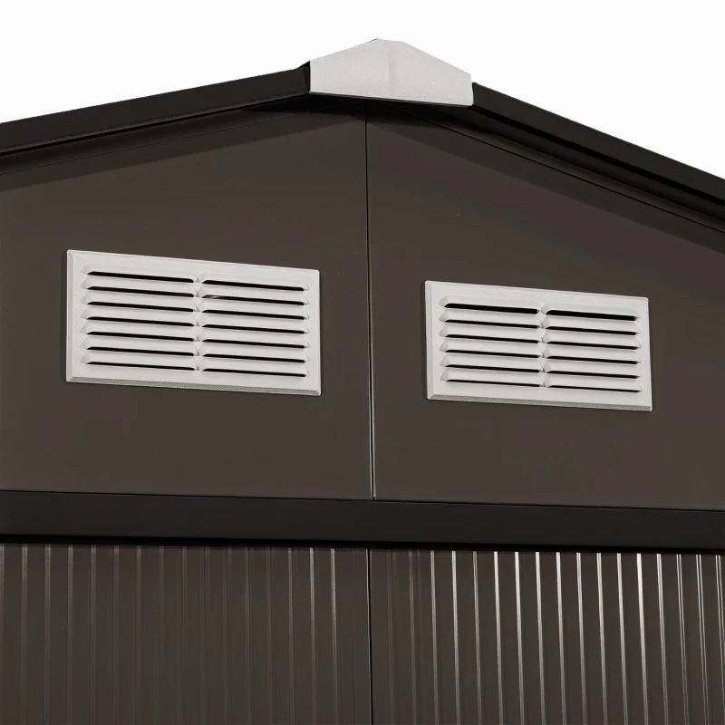 Outsunny 9.1'x6.4'x6.3' Garden Storage Shed w/ Foundation Kit Metal Tool Storage House w/ Double Doors Brown