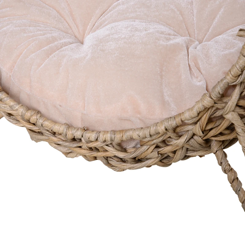 PawHut Rattan Cat House with Cushion, Elevated Wicker Kitten Bed for Indoor Cats, Natural Wood