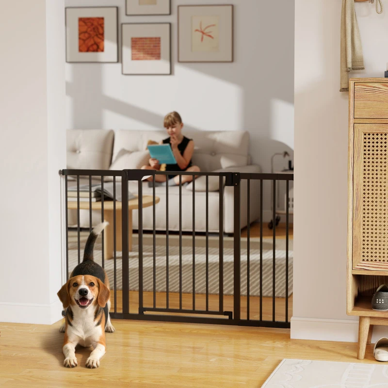 PawHut Baby Gate, Pet Safety Gate Pressure Fit, 30"-51" Wide with Two-Way Open, Auto-Close for Stair, Doorways, Hallways, Black