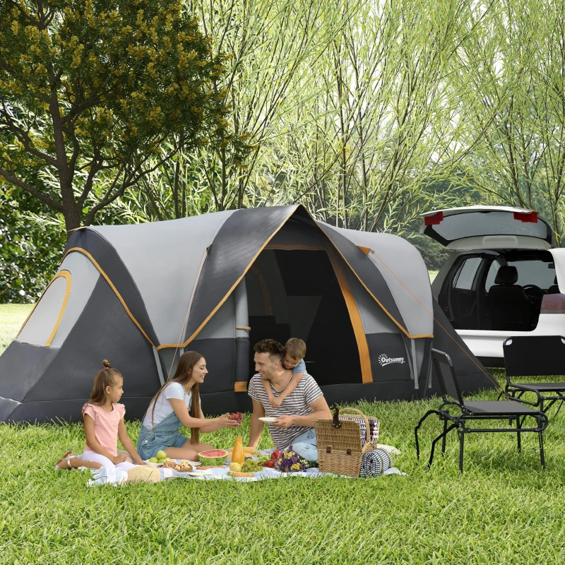 Outsunny 5-6 Person Family Tent, Outdoor Camping Tent with Lighting Hook, Carrying Bag for Camping, Hiking and Travelling, Cream
