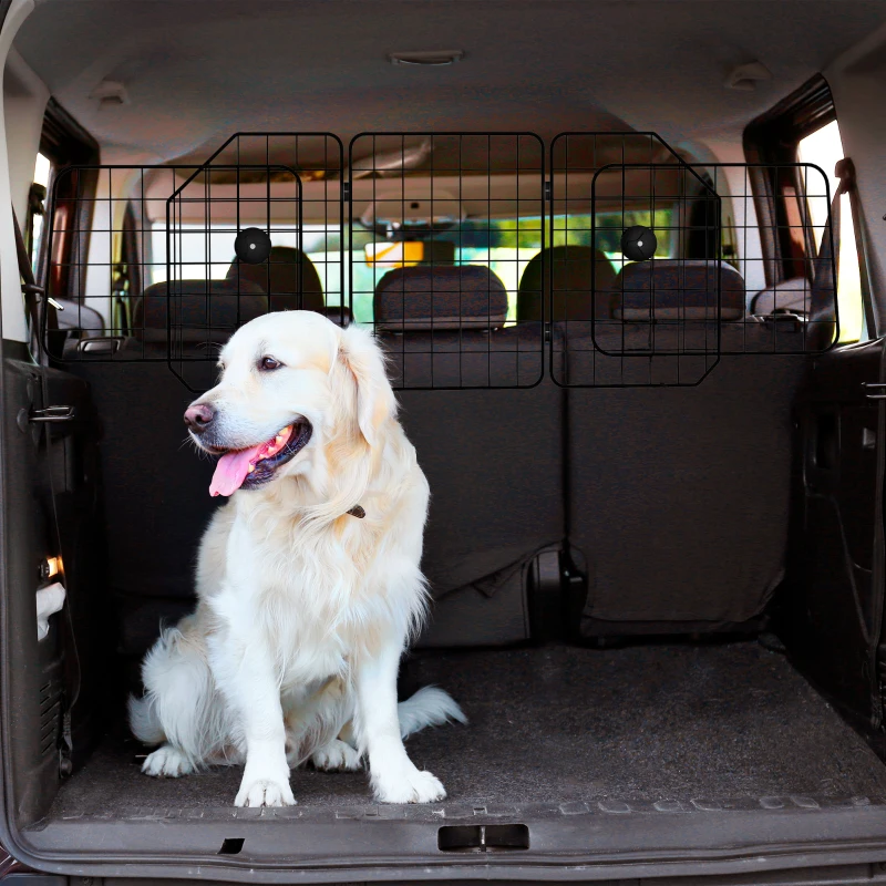 PawHut Dog Car Barrier for SUV, Adjustable Car Divider for Trunk Cargo Area, Heavy-Duty Steel Wire Mesh Barrier, Black