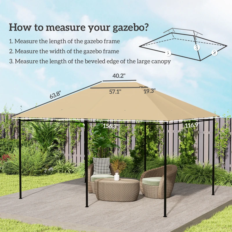 Outsunny 10' x 13' Gazebo Canopy Replacement Roof for 84C-116, Khaki