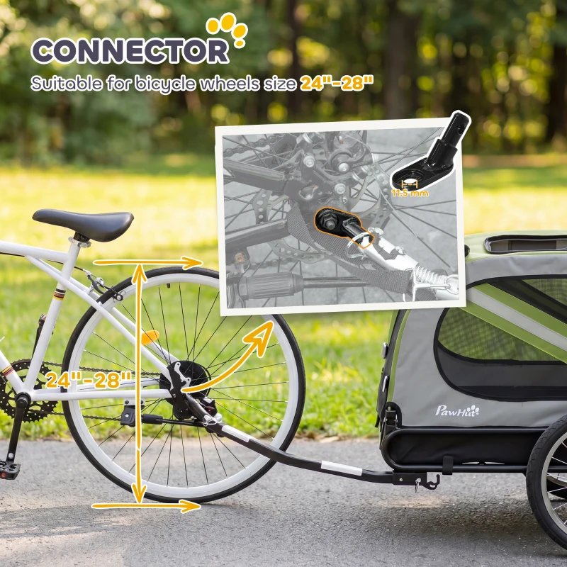 PawHut Dog Bike Trailer, 2-in-1 Dog Wagon Pet Stroller for Travel with Universal Wheel Reflectors Flag, Green