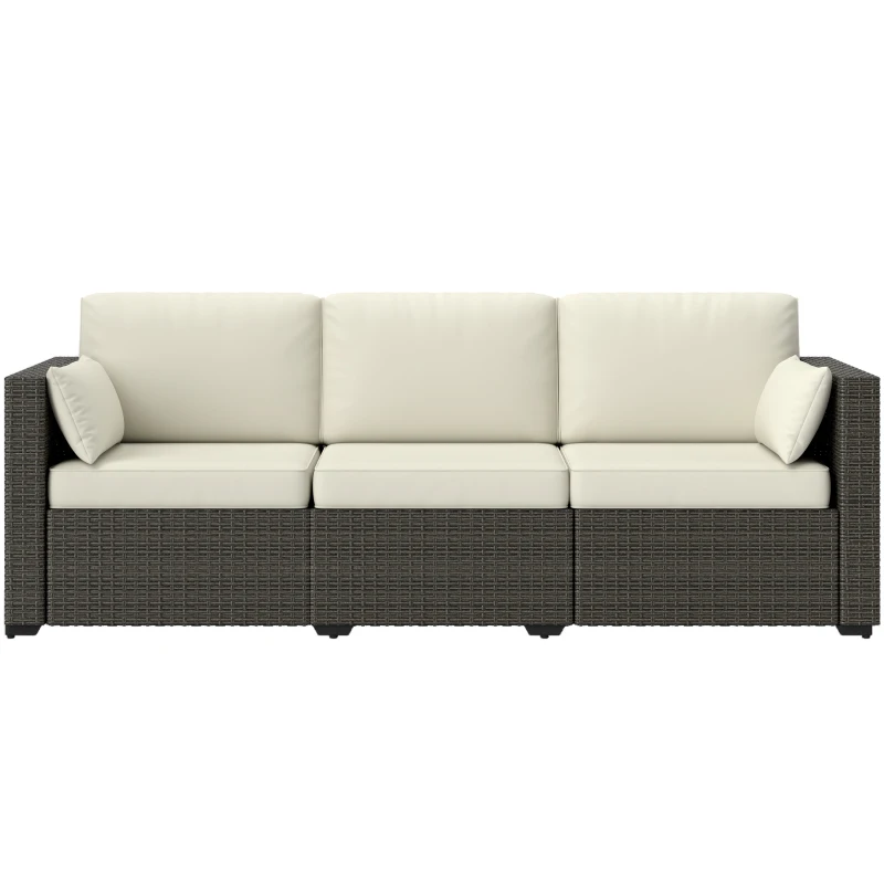 Outsunny 3-Seater Outdoor Sofa with Cushions, PE Rattan Conversation Patio Couch with Pillows for Garden, Poolside, Cream White