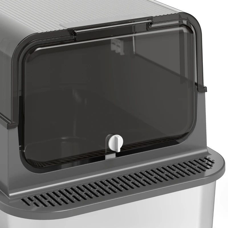 PawHut XXL Stainless Steel Cat Litter Tray, Enclosed Cat Litter Box for Big Cats with High Sides, Scoop, Easy Clean, Black