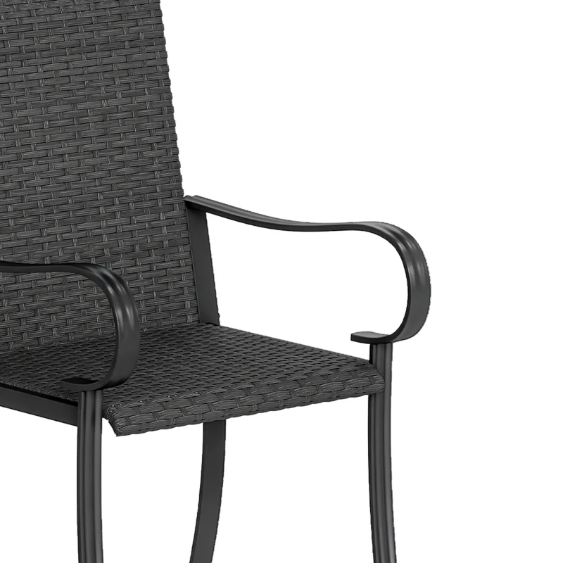 Outsunny 2 Piece PE Rattan Patio Dining Chairs with Steel Frame,  for Garden, Backyard, Pool Side, Porch, Black