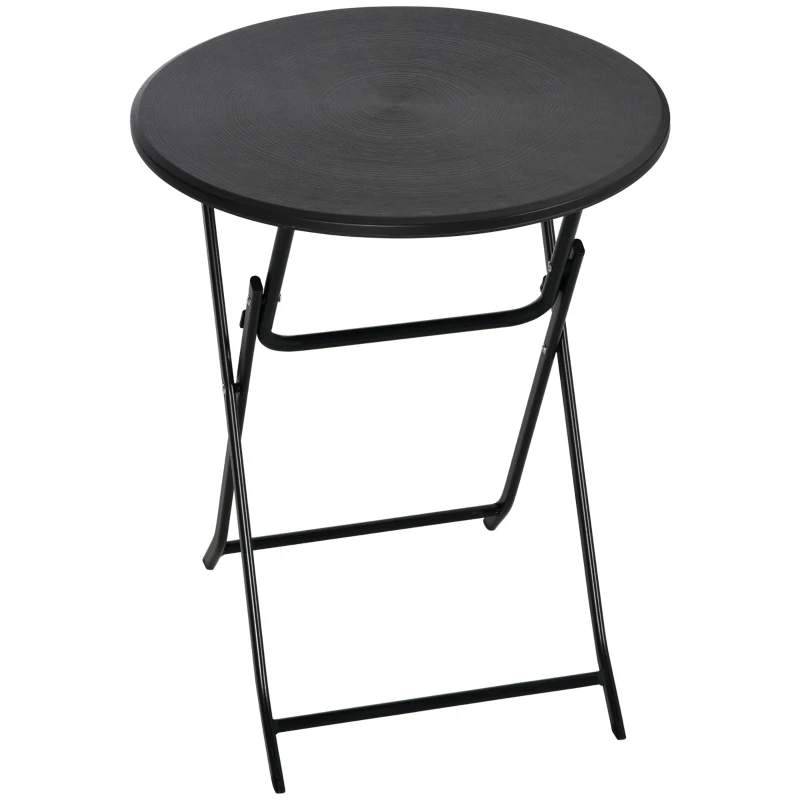 Outsunny Folding Outdoor Coffee Table, 23.6" Round Patio Table with Wood-Effect HDPE Top for Balcony, Garden, Backyard, Dark Grey