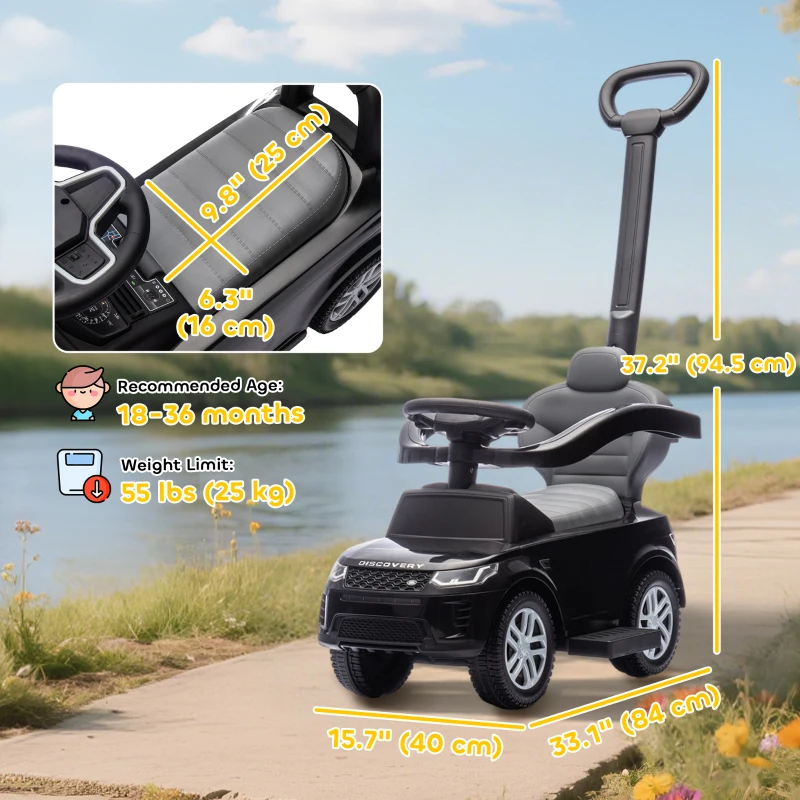 Qaba Land Rover Discovery Licensed 2-in-1 Ride On Push Car with Removable Parent Handle, Under-Seat Storage, Black