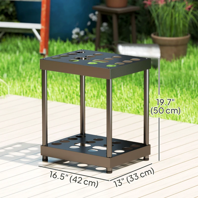 Outsunny Garden Tool Storage Rack, Up to 16 Tools, Heavy-Duty Metal Yard Tool Organizer for Garage Organization and Storage