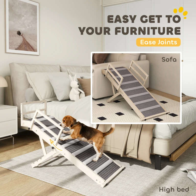 PawHut Dog Ramp, Folding Pet Ramp, 4 Adjustable Height from 15" to 19", Pet Stairs with Side Rails for Small to Large Dogs