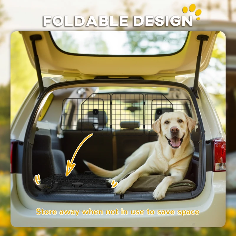 PawHut Dog Car Barrier for SUV, Adjustable Car Divider for Trunk Cargo Area, Heavy-Duty Steel Wire Mesh Barrier, Black