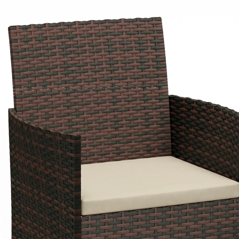 Outsunny Wicker Bistro Set, 3 Piece Patio Furniture Set with 2-Tier Glass Top Table, Cushions for Balcony, Porch, Khaki