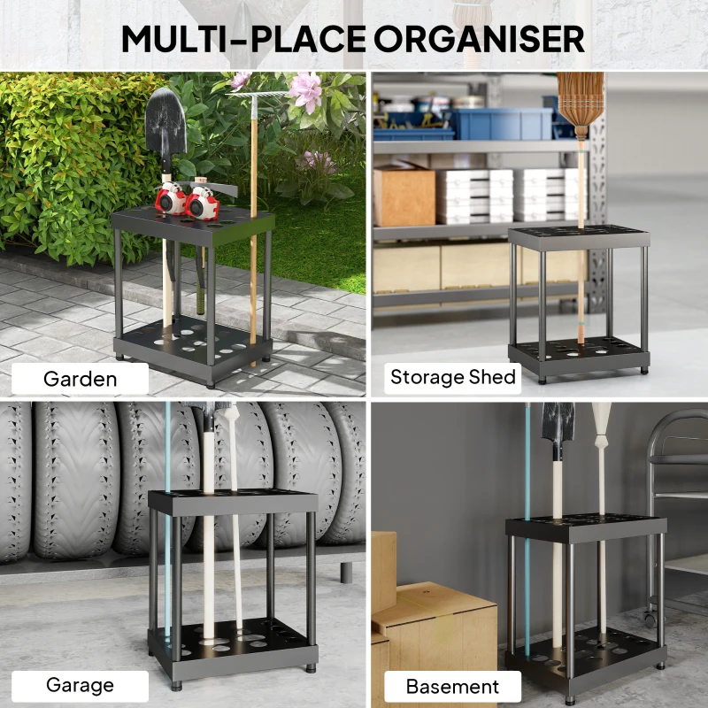 Outsunny Garden Tool Storage Rack, Up to 16 Tools, Heavy-Duty Metal Yard Tool Organizer for Garage Organization and Storage