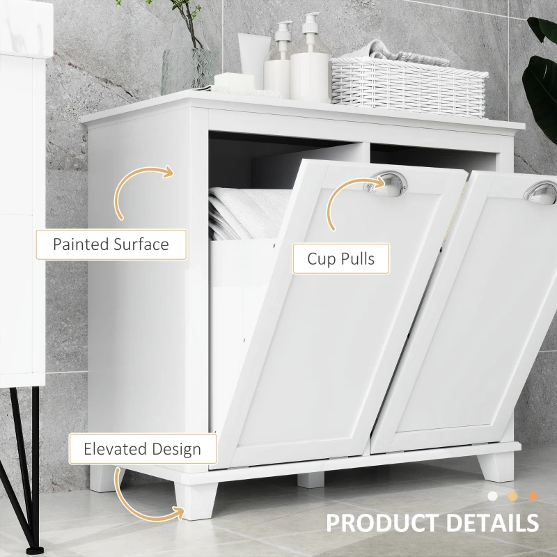 HOMCOM Tilt-Out Laundry Storage Cabinet, Bathroom Storage Organizer with Two-Compartment Tilt Out Hamper, White