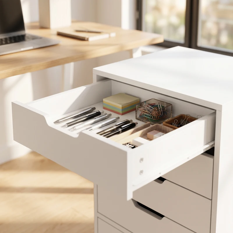 HOMCOM File Cabinet on Wheels Mobile Printer Stand with 5 Drawers for Home Office White
