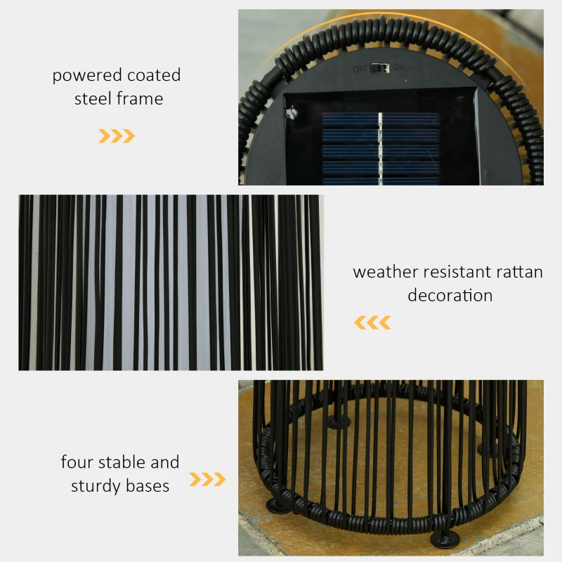 Outsunny Wicker Solar Floor Lamp, Decorative Outdoor Lamp with Auto On/Off LED Light, IP44 for Patio, Porch, Pathway, Black