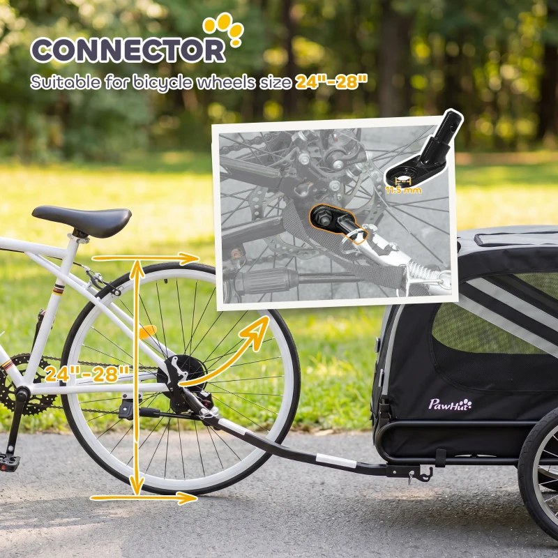 PawHut Dog Bike Trailer, 2-in-1 Dog Stroller with Universal Wheel Reflectors Flag, Grey