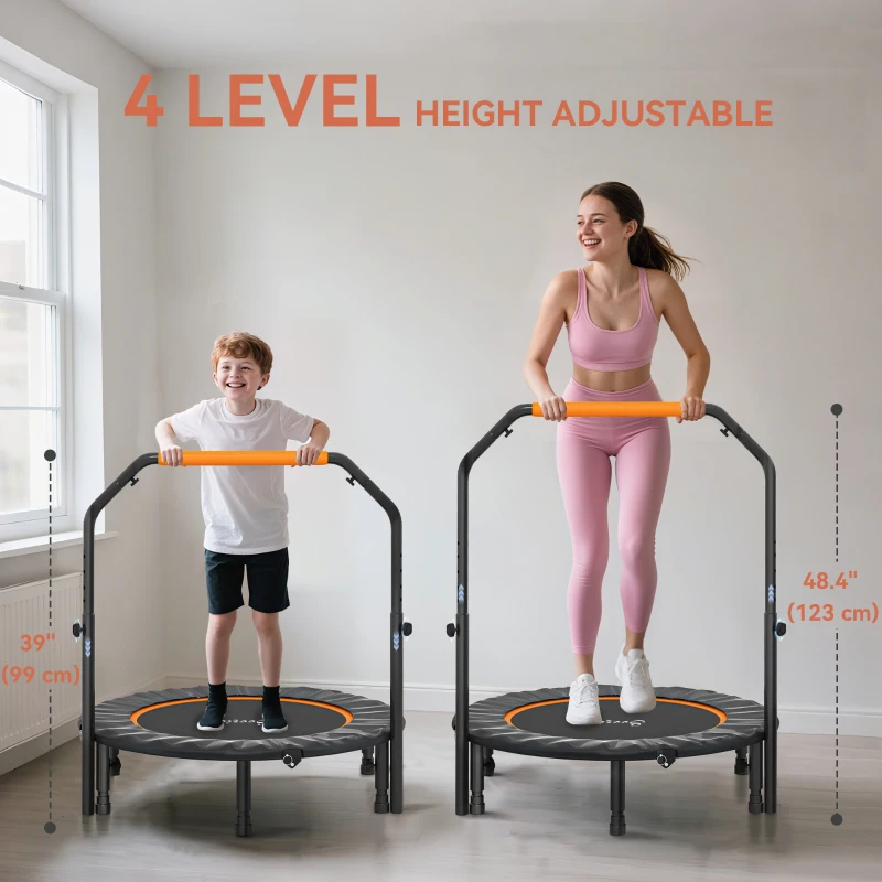 Soozier 40" Foldable Mini Fitness Trampoline, with Adjustable Foam Handle, Orange