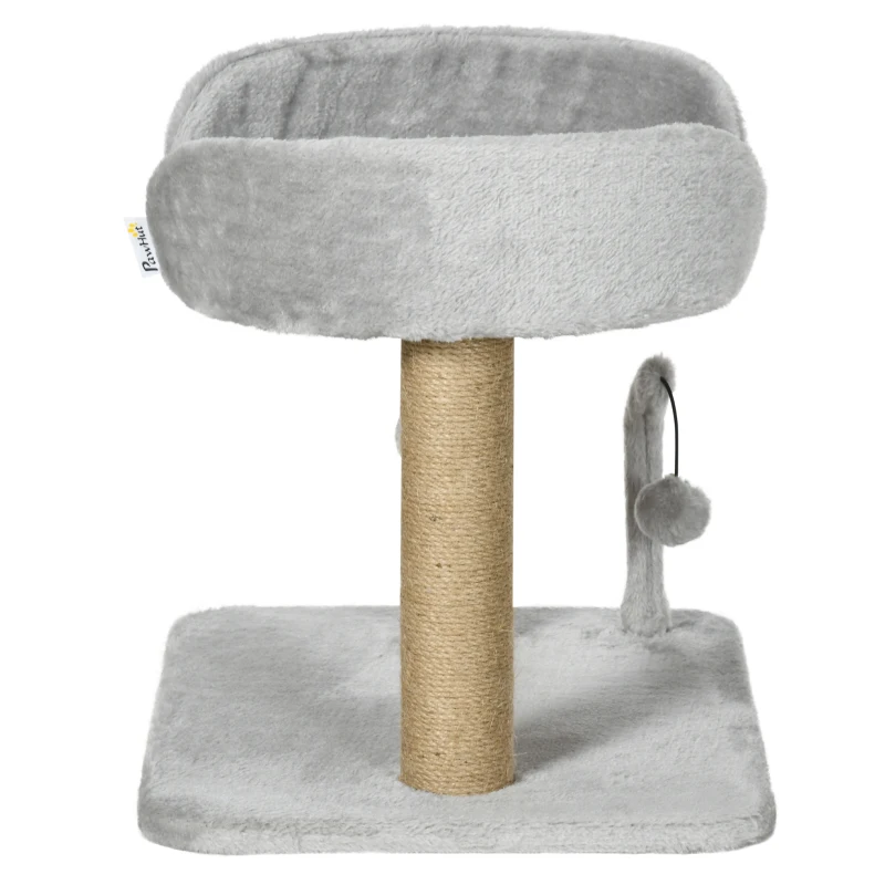 PawHut Cat Tower Condo for Indoor Cats, Small Cat Tree with Jute Scratching Posts, Top Perch, Dangling Balls, Light Grey