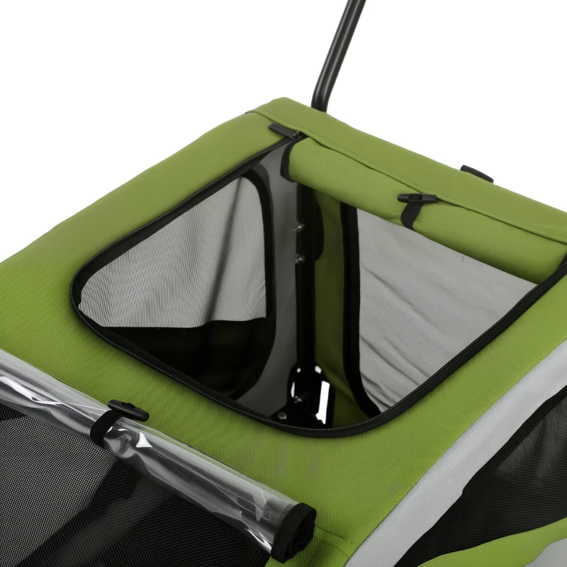 PawHut Dog Bike Trailer, 2-in-1 Dog Wagon Pet Stroller for Travel with Universal Wheel Reflectors Flag, Green