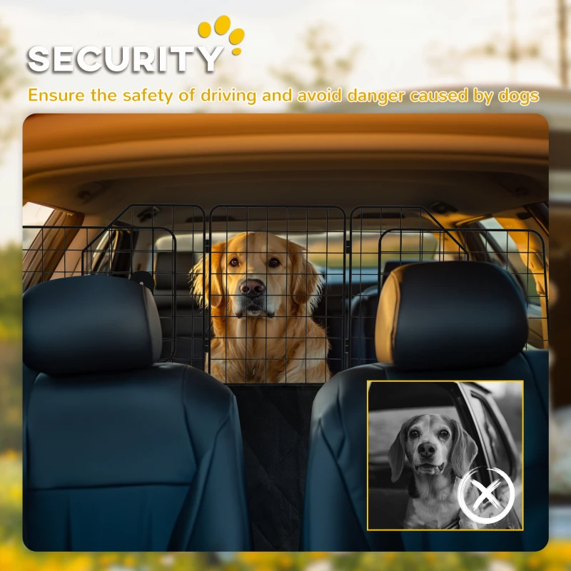 PawHut Dog Car Barrier for SUV, Adjustable Car Divider for Trunk Cargo Area, Heavy-Duty Steel Wire Mesh Barrier, Black