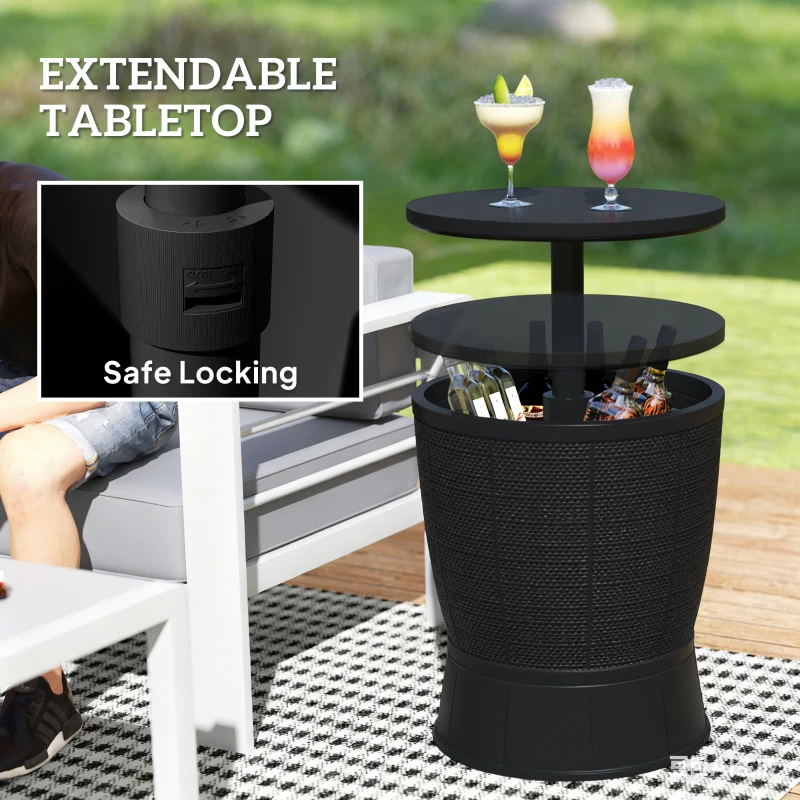 Outsunny 11 Gallon Patio Cooler Side Table, Outdoor Cooler Bar Table with Height Adjustable Top, Drainage Plug, Black