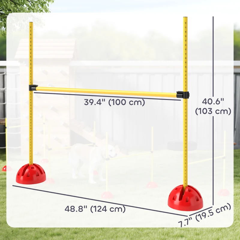 PawHut Dog Agility Training Equipment, 4 PCS Obstacle Course with Height Adjustable Jump Hurdle and Bag, Yellow