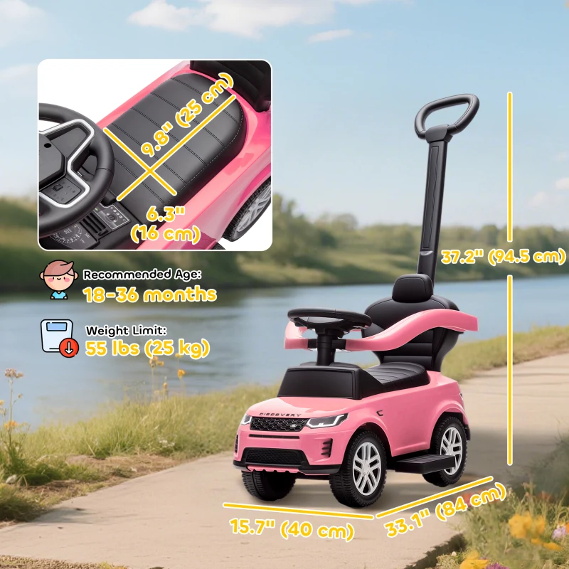 Qaba Land Rover Discovery Licensed 2-in-1 Ride On Push Car with Removable Parent Handle, Under-Seat Storage, Pink