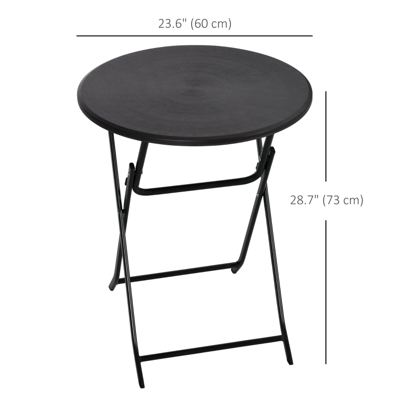 Outsunny Folding Outdoor Coffee Table, 23.6" Round Patio Table with Wood-Effect HDPE Top for Balcony, Garden, Backyard, Dark Grey