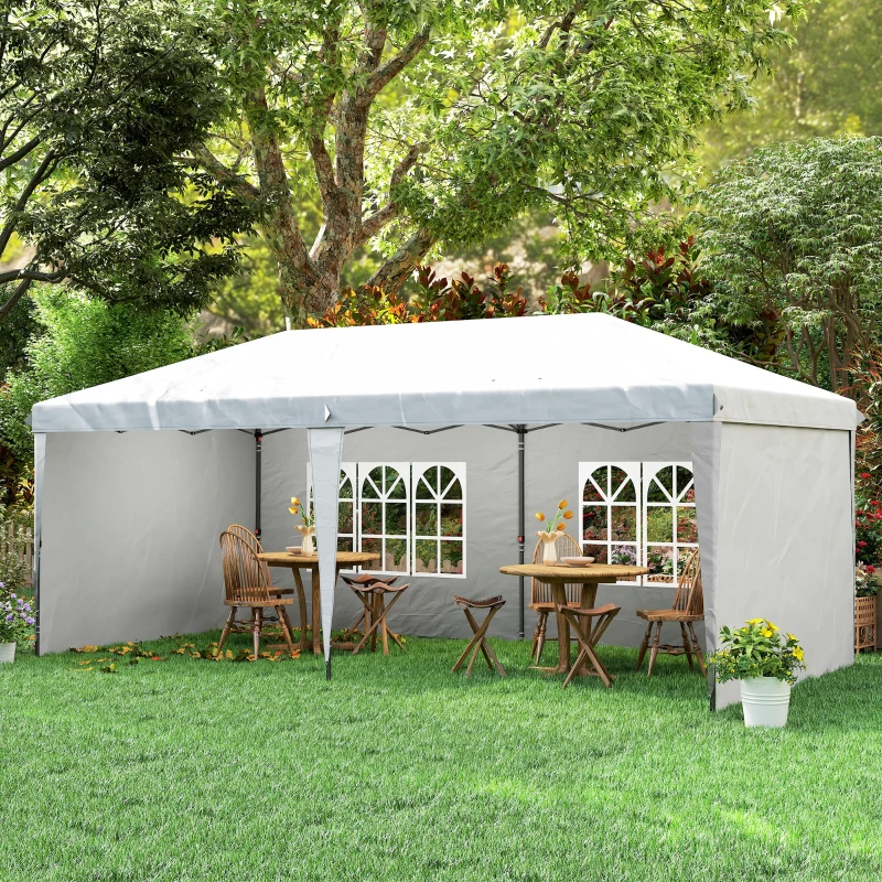 Outsunny 10' x 20' Pop Up Canopy Tent with 4 Sidewalls, Instant Gazebo with Carry Bag for Garden, Patio, White