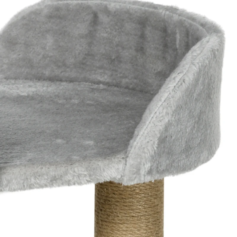 PawHut Cat Tower Condo for Indoor Cats, Small Cat Tree with Jute Scratching Posts, Top Perch, Dangling Balls, Light Grey