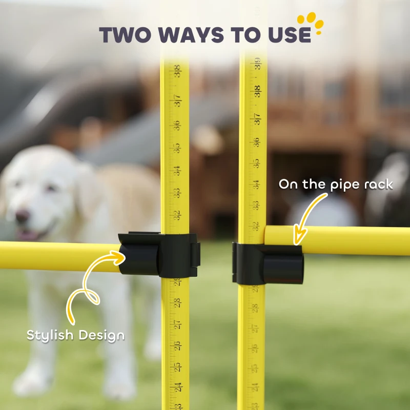 PawHut Dog Agility Training Equipment, 4 PCS Obstacle Course with Height Adjustable Jump Hurdle and Bag, Yellow