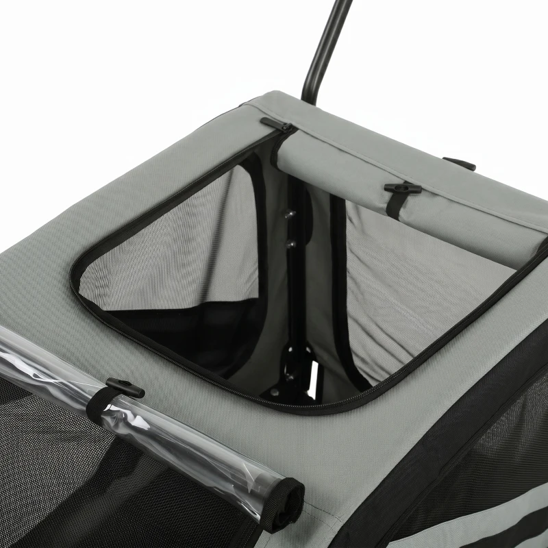 PawHut Dog Bike Trailer, 2-in-1 Dog Stroller with Universal Wheel Reflectors Flag, Grey