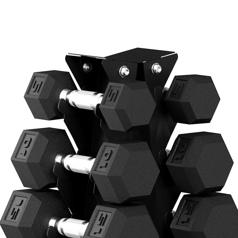 Soozier Hex Dumbbell Weight Set with Vertical Rack, 210lbs Rubber-Coated Dumbbells with Non-Slip Handles