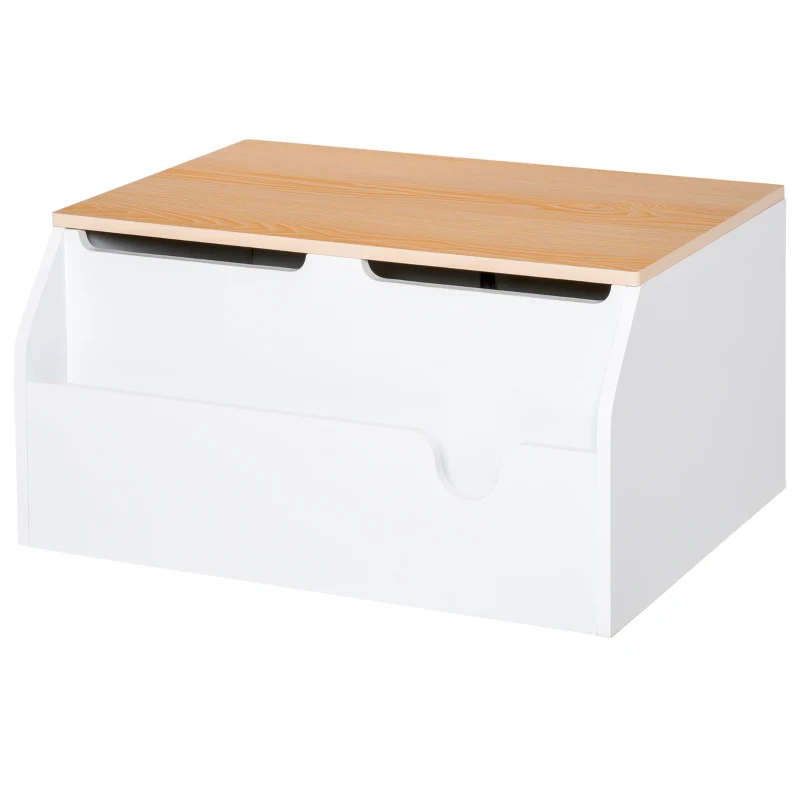 Qaba Wooden Kids Toy Box with Lid, Children Storage Organizer with Safety Hinge, Toy Trunk Chest, White