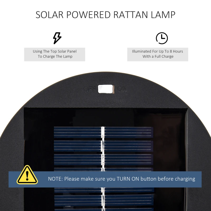 Outsunny Wicker Solar Floor Lamp, Decorative Outdoor Lamp with Auto On/Off LED Light, IP44 for Patio, Porch, Pathway, Black