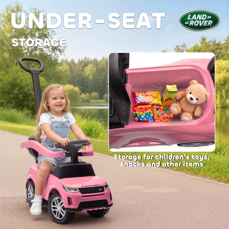 Qaba Land Rover Discovery Licensed 2-in-1 Ride On Push Car with Removable Parent Handle, Under-Seat Storage, Pink