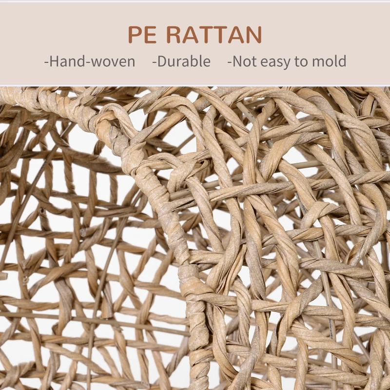 PawHut Rattan Cat House with Cushion, Elevated Wicker Kitten Bed for Indoor Cats, Natural Wood