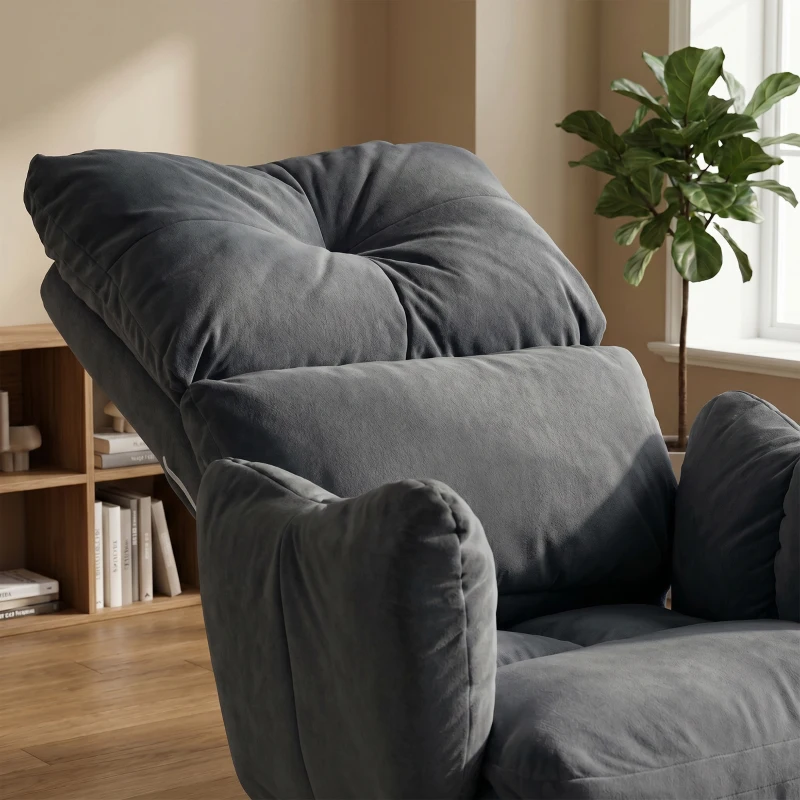HOMCOM Office Chair with Foot Rest, Ergonomic Reclining Computer Gaming Chair w/ Snow Flannel Fabric, Thick Cushion, Dark Grey