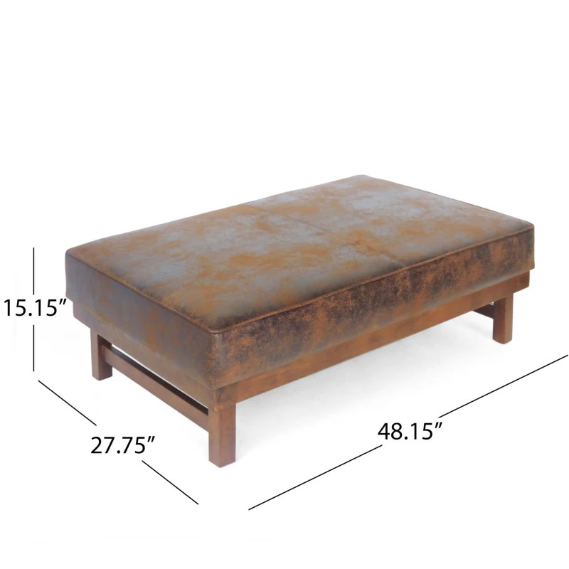 Large Square Ottoman Coffee Table with Upholstered Faux Leather, Versatile Multi‑Use Seating Table with Plush Cushion Top, 48'' L x 27'' W x 15.5'' H, Brown