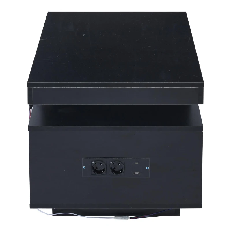 High Gloss Coffee Table with App-Controlled LED Light Strip, Functional Center Table with 2 Soft-Close Acrylic Cabinets, 39.5" L x 19.5" W x 17" H, Black