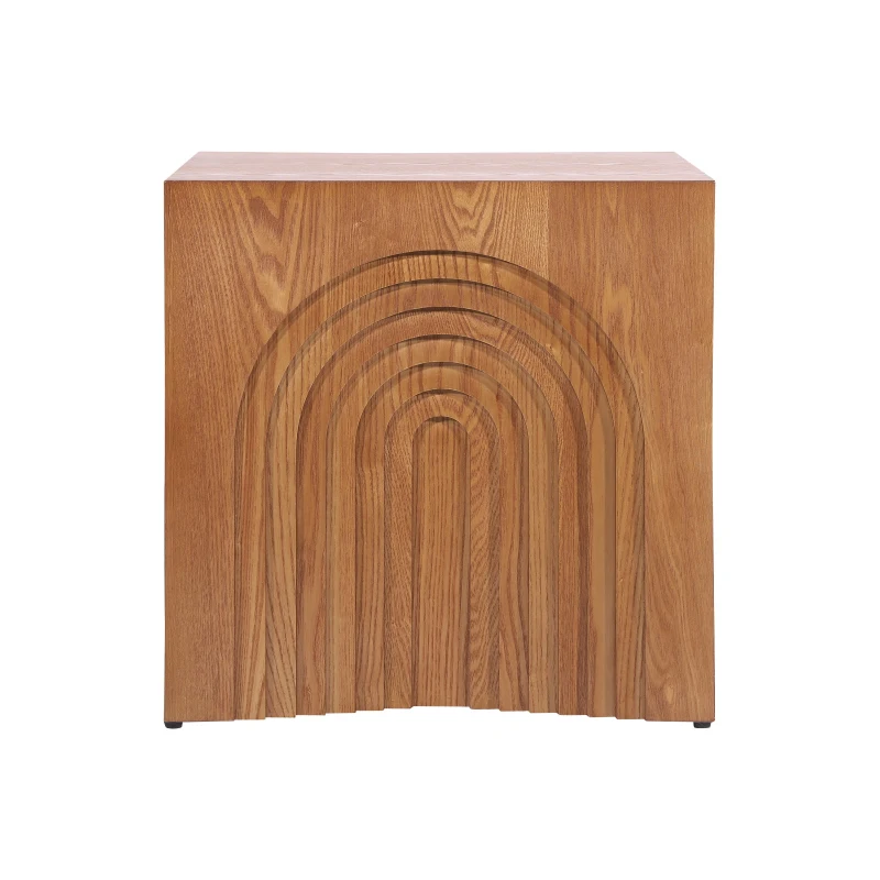 Farmhouse End Table with Rubber Floor-Protecting Pads, Accent Coffee Table for Living Room or Bedroom, 19'' L x 19'' W x 19'' H, Natural + Light Brown