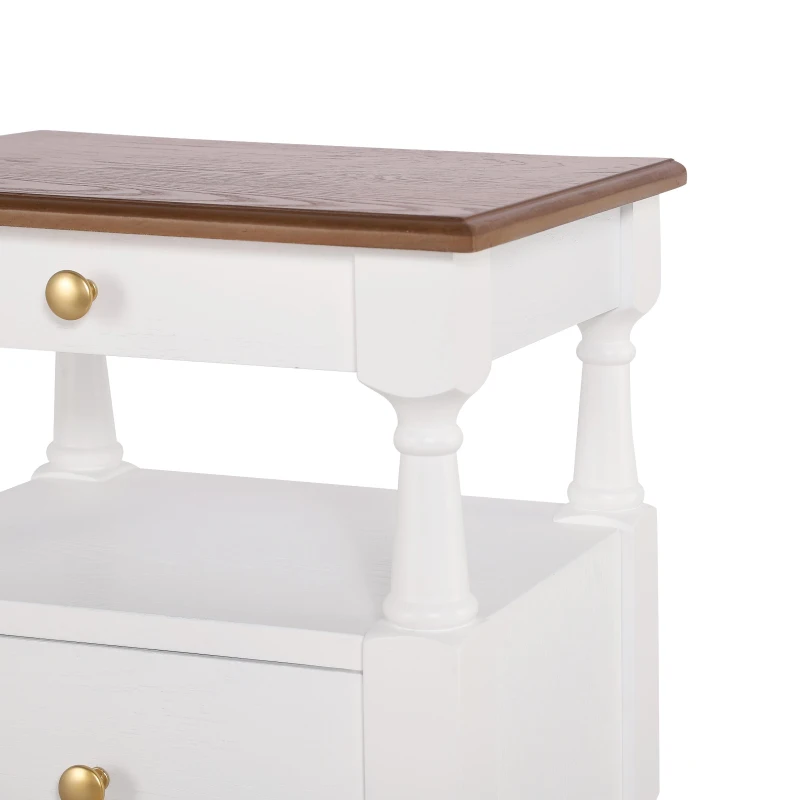 Modern Wooden Nightstand with Drawers and Open Shelf, Solid Wood Bedside Table with Non-Slip Rubber Feet, 19'' L x 15'' W x 22.5'' H, Milk White
