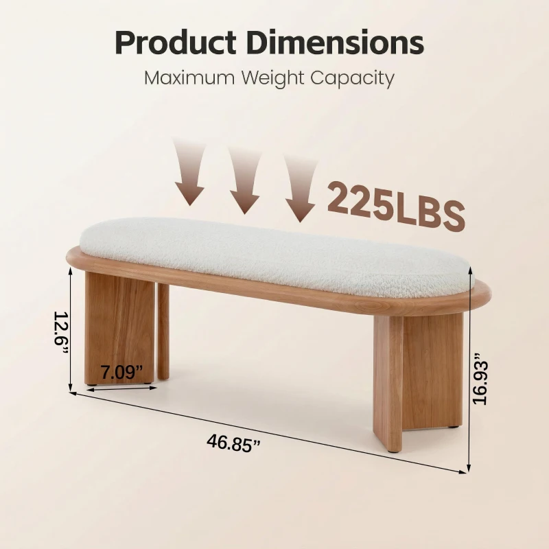 Solid Wood End-of-Bed Bench with High-Resilience Foam, Space-Saving Hallway Seating with Solid Wood Frame, 47'' L x 17.5'' W x 17'' H, Natural Wood