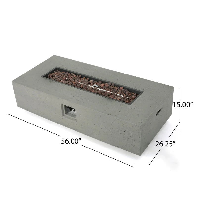 50,000 BTU Propane Fire Table with Powder-Coated Iron Frame, Smokeless Liquid Fireplace with Durable Construction, 56'' L x 26'' W x 15'' H, Light Gray