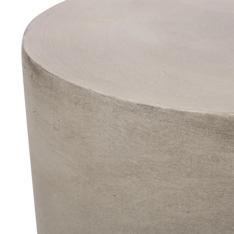 Outdoor Round Side Table with Lightweight Concrete, Patio Accent Table with Durable Smooth Finish, 15.5'' L x 15.5'' W x 16'' H, Light Grey